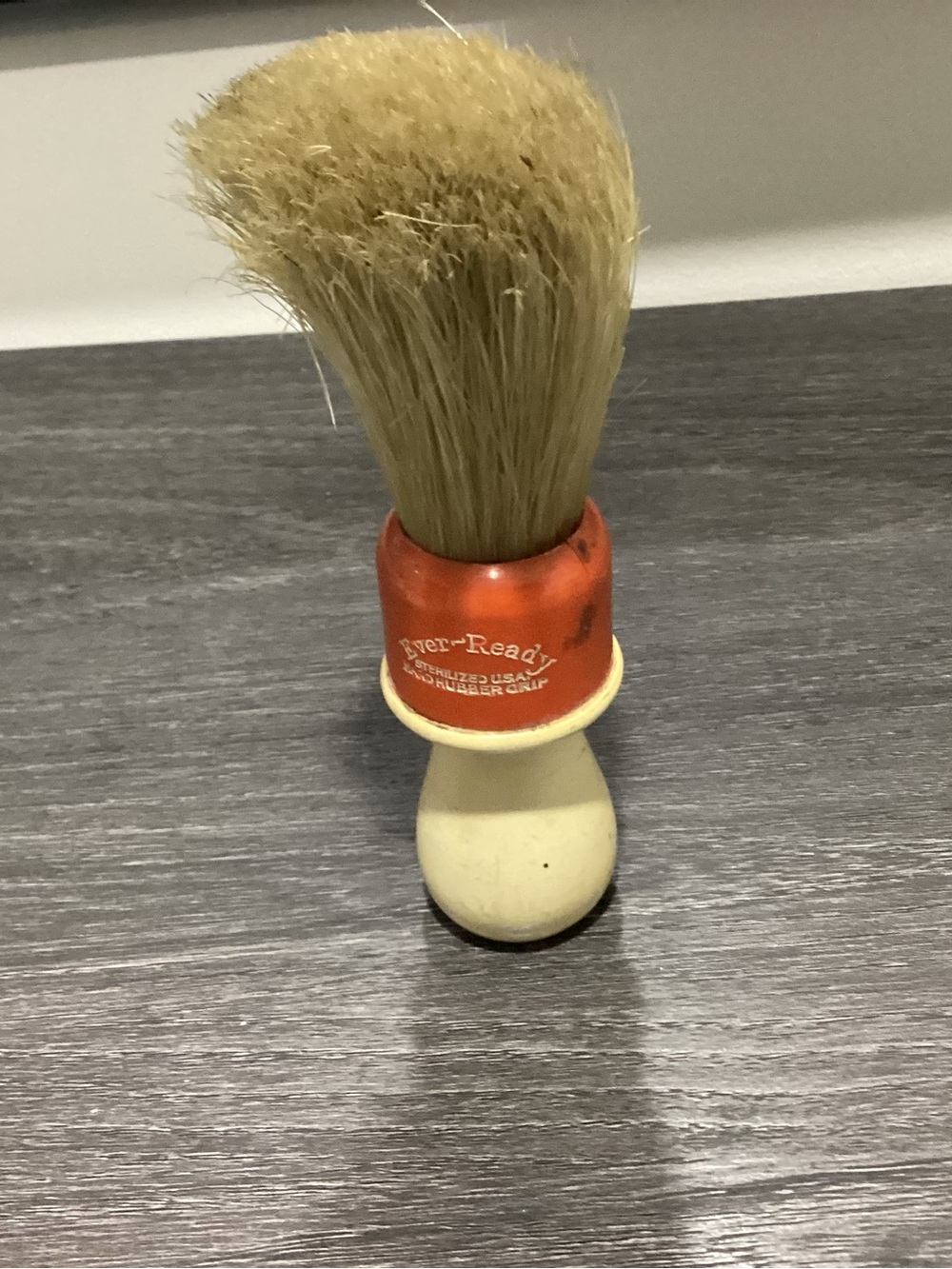 Vtg. Ever-Ready Shaving Brush 1940s. Sterilized U.S.A. Hard rubber Grip